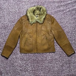 Giacca Jacket Faux Fur Collar Women Size Large
